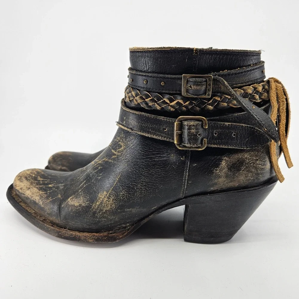 Idyllwind by Miranda Lambert Black Braided‎ Leather Ankle Boot Buckle Fringe